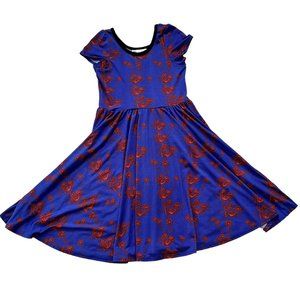 LuLaRoe Dot Dot Smile Lucy Twirl Dress Blue Red Dandelions & Hearts 7 Girls